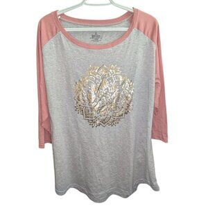 Air Waves 1/2 Sleeve Colorblock Raglan Baseball Mandala Graphic Print Top Shirt